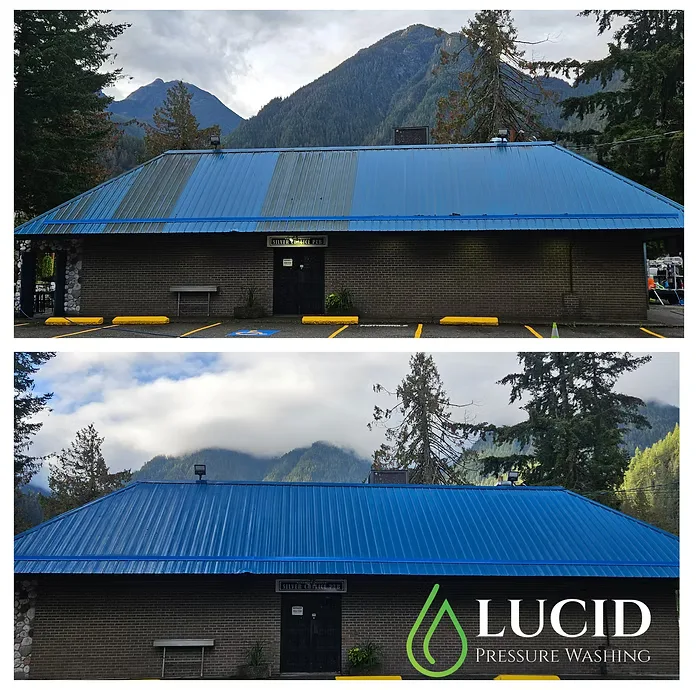 Metal roof cleaning in Hope, BC — before and after
