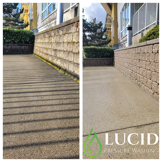 Multi-unit walkway and retaining wall power washing in Chilliwack, BC — Lucid Pressure Washing